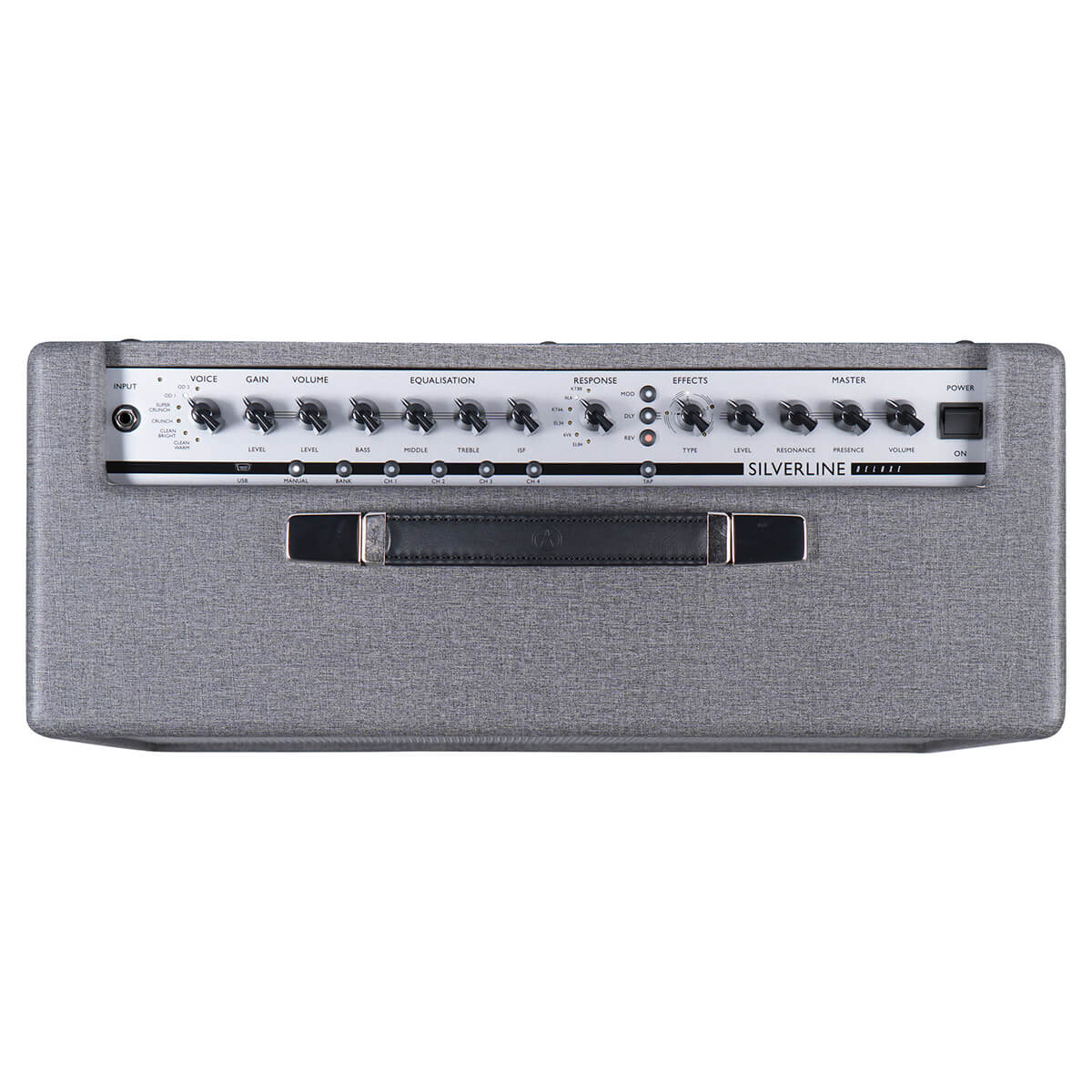 top view of Silverline Deluxe electric guitar digital amp