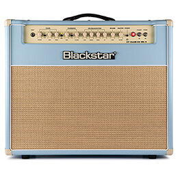 front view of HT Club 40 MkII Black and Blue valve electric guitar combo amp