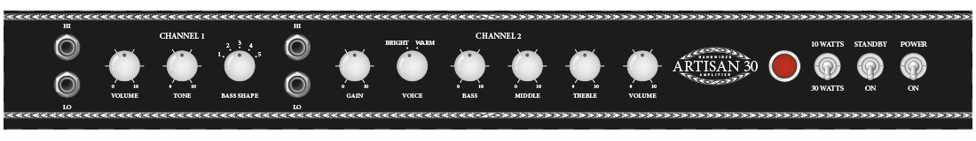 Control panel of Artisan 30 guitar amp