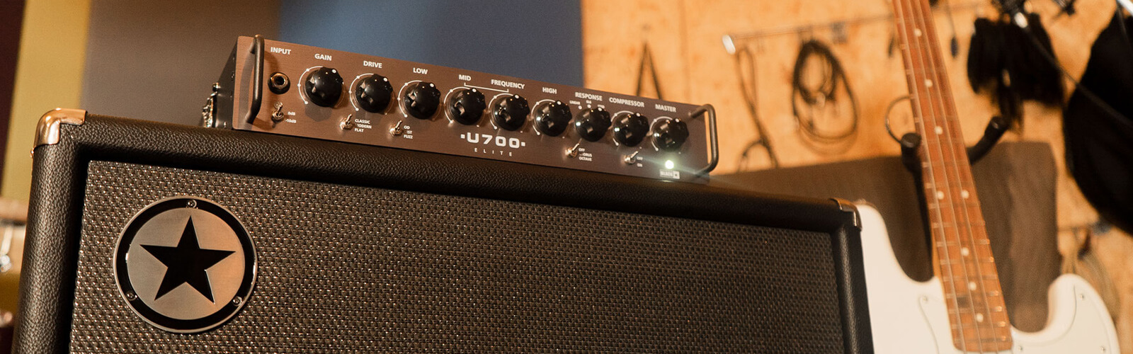 close up view of a blackstar guitar amp control panel