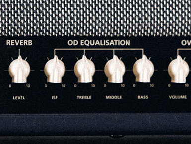 Closeup view of a blackstar amp control panel