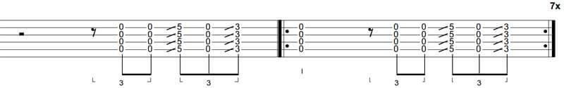 a simple riff that just contains open G major chords and a pair of chords on the 3rd and 5th frets