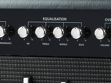 close up view of a guitar amp control panel