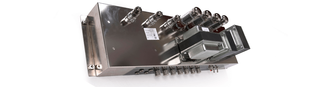 Angled view of a guitar amp transformer